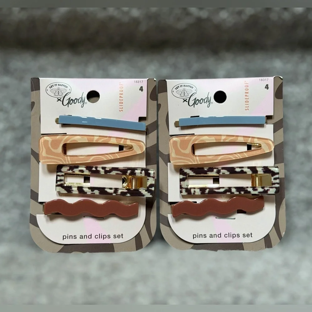 NEW Goody Tru x Let It Happen SlideProof‎ Hair Clip & Bobby Pin Set - SET OF TWO